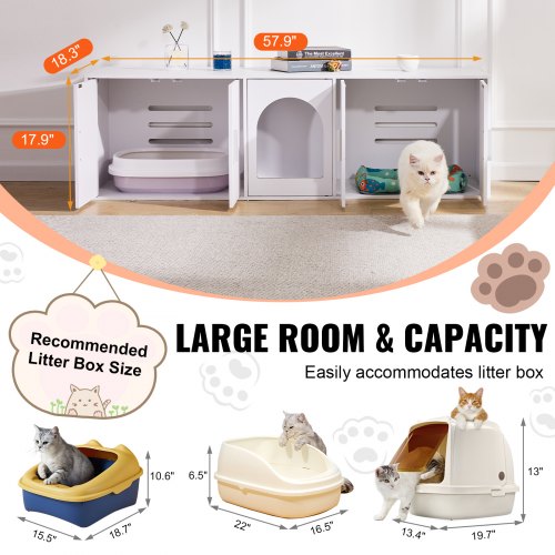 Cat Litter Box Enclosure Wooden Litter Box Furniture Hidden 579 White – 56 L