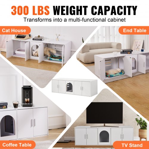 Cat Litter Box Enclosure Wooden Litter Box Furniture Hidden 579 White – 56 L