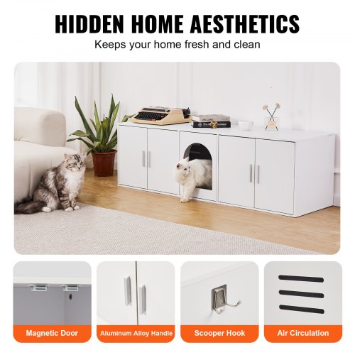 Cat Litter Box Enclosure Wooden Litter Box Furniture Hidden 579 White – 56 L