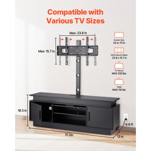 52 TV Stand with Mount for up to 75 in TVs Entertainment Center with Power
