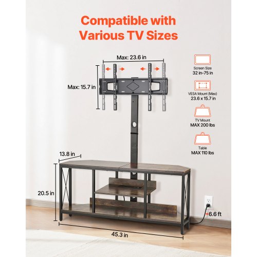 45 TV Stand with Mount for up to 75 in TVs Entertainment Center with Power