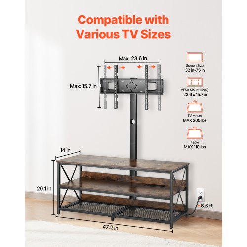 48 TV Stand with Mount for up to 75 in TVs Entertainment Center with Power