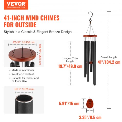 Wind Chimes for Outside 41 in Deep Tone Wind Chimes with 6 Tubes Unique