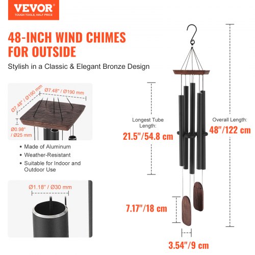 Wind Chimes for Outside 48 in Deep Tone Wind Chimes with 5 Tubes Unique