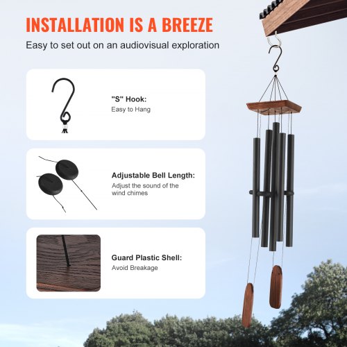 Wind Chimes for Outside 48 in Deep Tone Wind Chimes with 5 Tubes Unique
