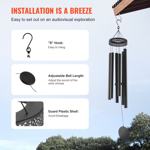Wind Chimes for Outside 58 in Deep Tone Wind Chimes with 6 Tubes Unique