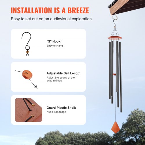 Wind Chimes for Outside 60 in Deep Tone Wind Chimes with 6 Tubes Unique