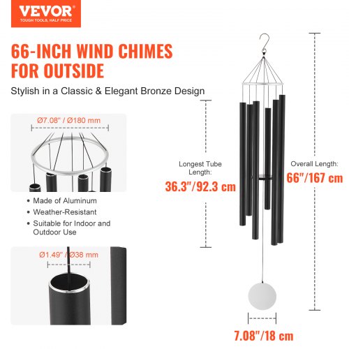 Wind Chimes for Outside 66 in Deep Tone Wind Chimes with 6 Tubes Unique