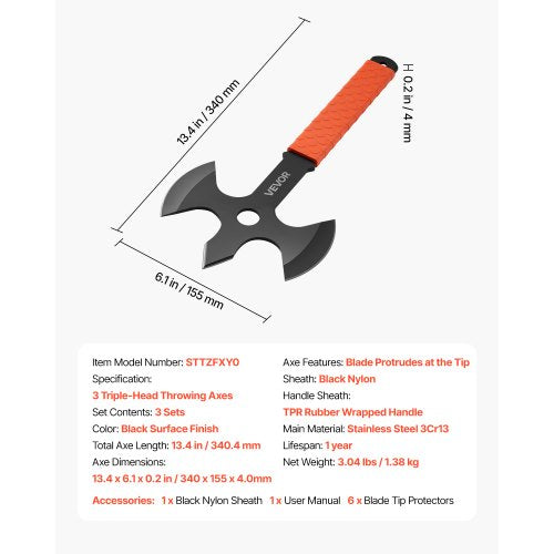 Throwing Axes and Tomahawks 3 Pack 13.4 inch Triple Edge Axe Throwing