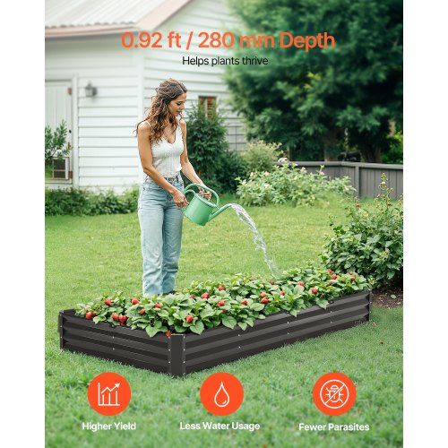 Metal Raised Garden Bed 8 x 4 x 1 ft Outdoor Galvanized Planter Box with Open