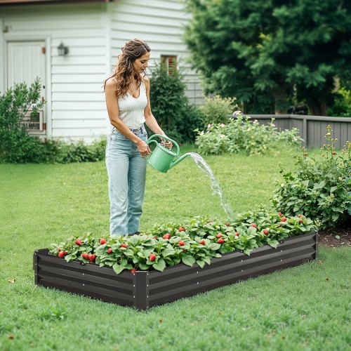 Metal Raised Garden Bed 8 x 4 x 1 ft Outdoor Galvanized Planter Box with Open