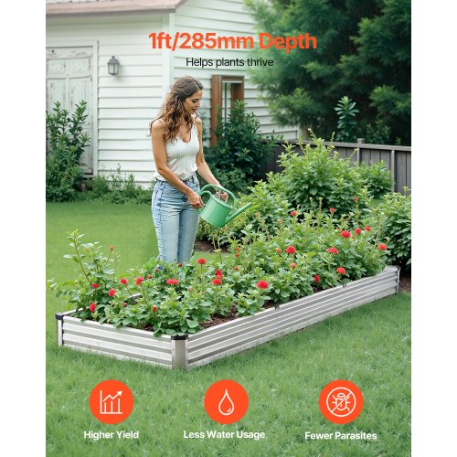 Metal Raised Garden Bed 12 x 4 x 1 ft Outdoor Galvanized Planter Box with Open