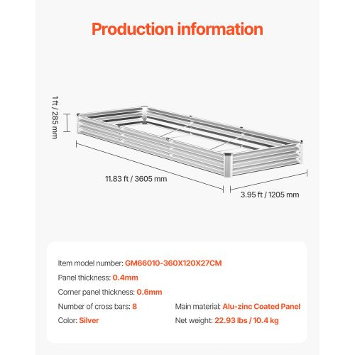 Metal Raised Garden Bed 12 x 4 x 1 ft Outdoor Galvanized Planter Box with Open