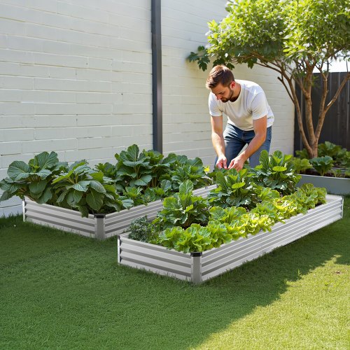 Metal Raised Garden Bed 12 x 4 x 1 ft Outdoor Galvanized Planter Box with Open