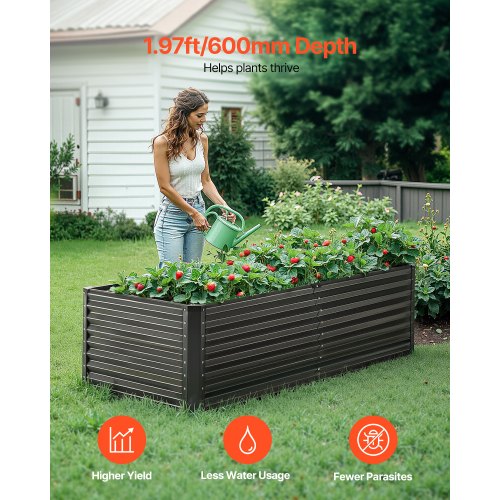 Metal Raised Garden Bed 6 x 3 x 2 ft Outdoor Galvanized Planter Box with Open