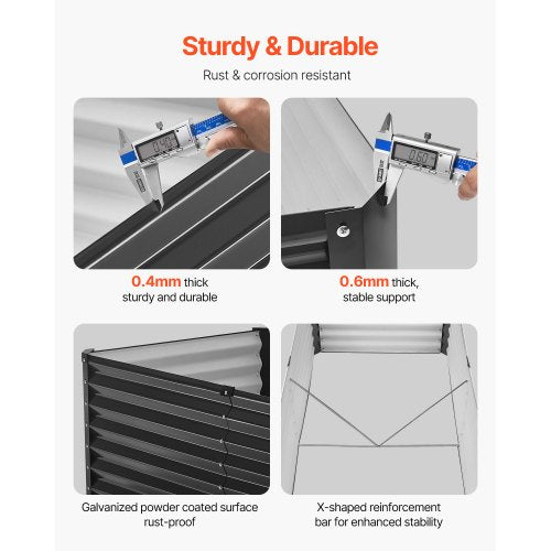 Metal Raised Garden Bed 6 x 3 x 2 ft Outdoor Galvanized Planter Box with Open