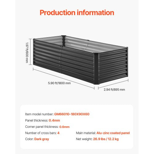 Metal Raised Garden Bed 6 x 3 x 2 ft Outdoor Galvanized Planter Box with Open