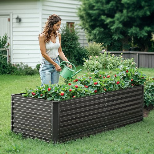 Metal Raised Garden Bed 6 x 3 x 2 ft Outdoor Galvanized Planter Box with Open