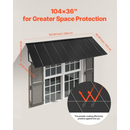 Fixed Metal Awning 104 x 36 in Window Awning Door Canopy Stable Triangle