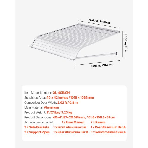 Aluminum Awning 40 x 42 in Durable Window Awning Door Canopy Lightweight