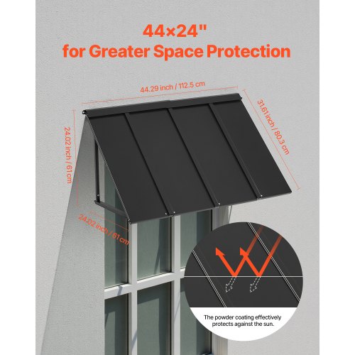 Fixed Metal Awning 44 x 24 in Window Awning Door Canopy Stable Triangle