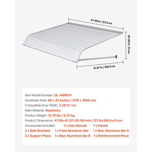 Aluminum Awning 48 x 42 in Durable Window Awning Door Canopy Lightweight
