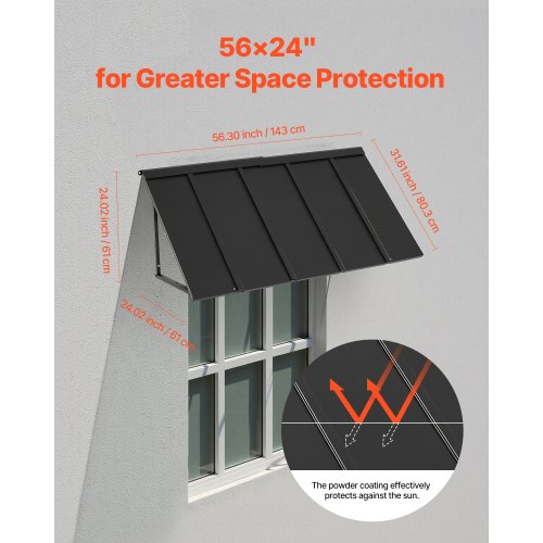 Fixed Metal Awning 56 x 24 in Window Awning Door Canopy Stable Triangle