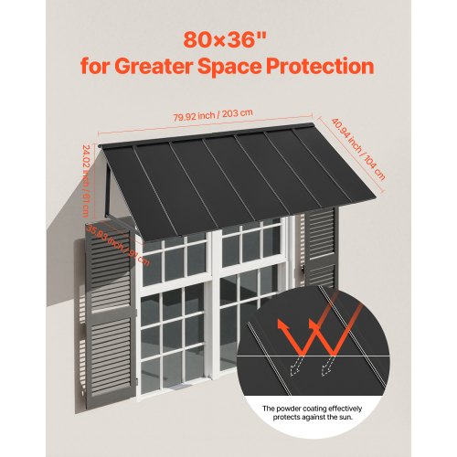 Fixed Metal Awning 80 x 36 in Window Awning Door Canopy Stable Triangle