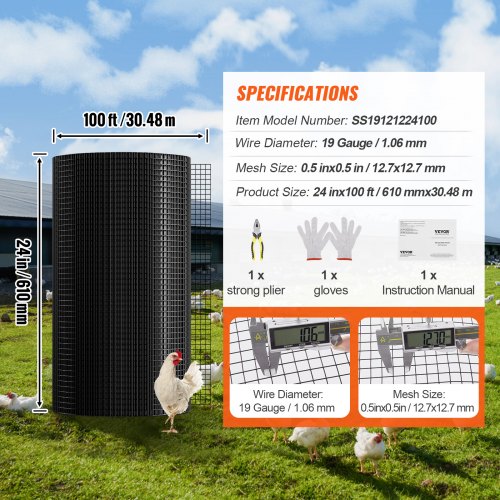 Hardware Cloth 24 x 100 Galvanized Wire Mesh Roll 19 Gauge Chicken Wire