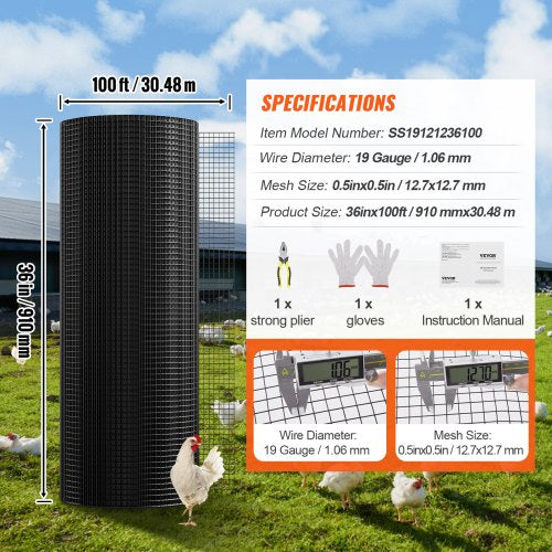 Hardware Cloth 36 x 100 Galvanized Wire Mesh Roll 19 Gauge Chicken Wire