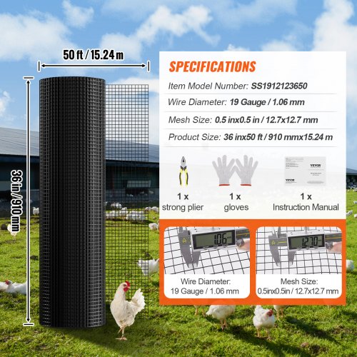 Hardware Cloth 36 x 50 Galvanized Wire Mesh Roll 19 Gauge Chicken Wire