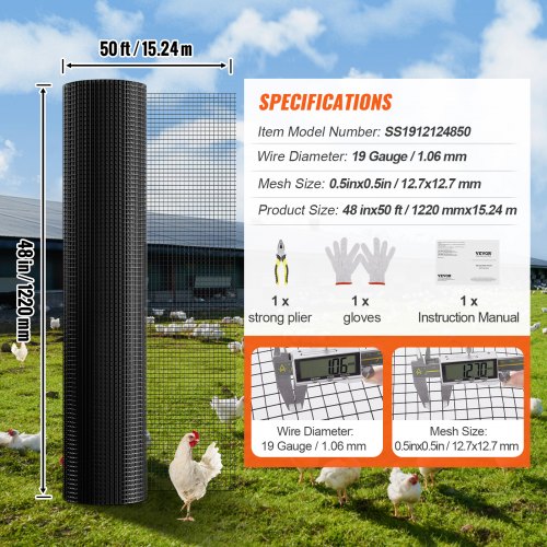 Hardware Cloth 48 x 50 Galvanized Wire Mesh Roll 19 Gauge Chicken Wire