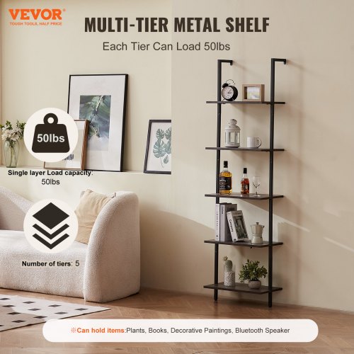 Industrial Square Pipe Shelf 5 Tier 173x118in WallMount for Bedroom – 440MM