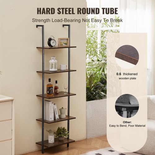 Industrial Square Pipe Shelf 5 Tier 173x118in WallMount for Bedroom – 440MM