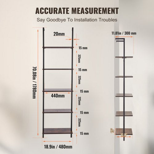 Industrial Square Pipe Shelf 5 Tier 173x118in WallMount for Bedroom – 440MM