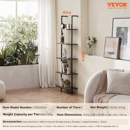 Industrial Square Pipe Shelf 5 Tier 173x118in WallMount for Bedroom – 440MM