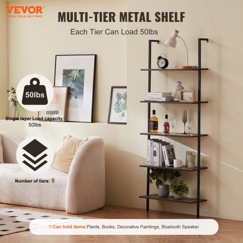 Industrial Square Pipe Shelf 5 Tier 24x118in WallMount for Bedroom – 600MM