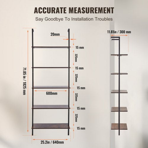 Industrial Square Pipe Shelf 5 Tier 24x118in WallMount for Bedroom – 600MM