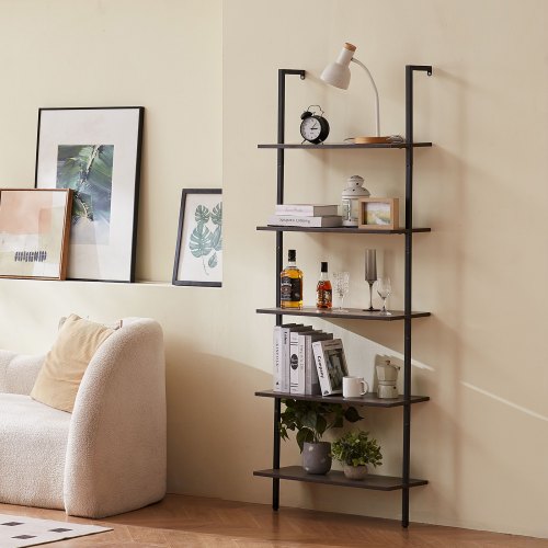Industrial Square Pipe Shelf 5 Tier 24x118in WallMount for Bedroom – 600MM
