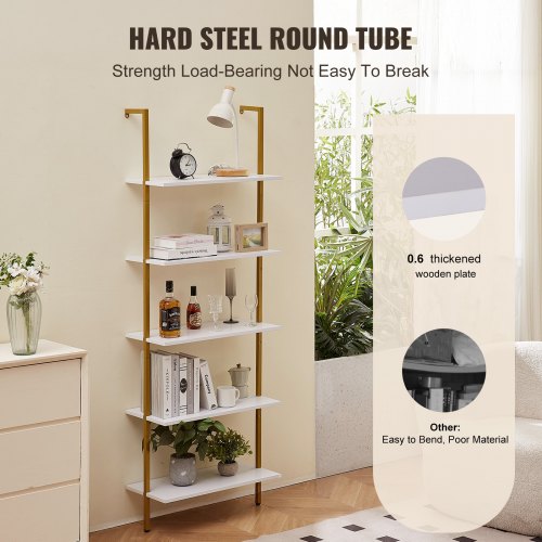 Industrial Square Pipe Shelf 5 Tier 24x118in WallMount Gold White  600MM