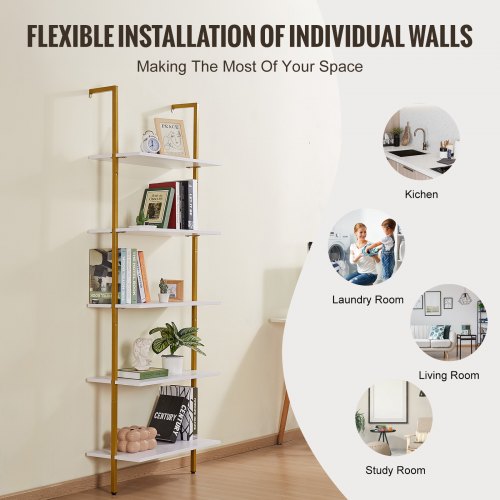 Industrial Square Pipe Shelf 5 Tier 24x118in WallMount Gold White  600MM