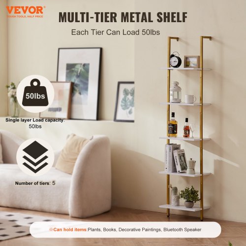 Industrial Square Pipe Shelf 5 Tier 156x118in WallMount Gold White – 360MM