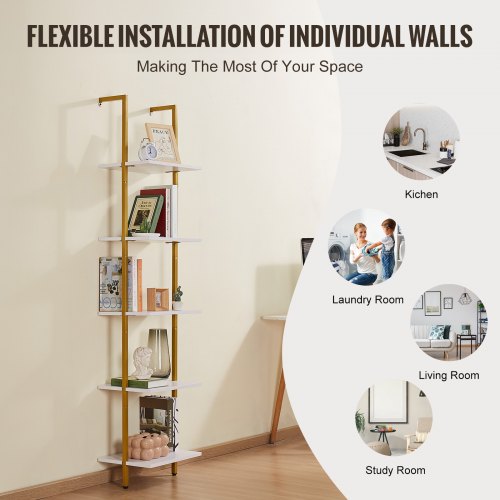 Industrial Square Pipe Shelf 5 Tier 156x118in WallMount Gold White – 360MM