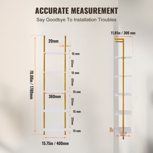 Industrial Square Pipe Shelf 5 Tier 156x118in WallMount Gold White – 360MM