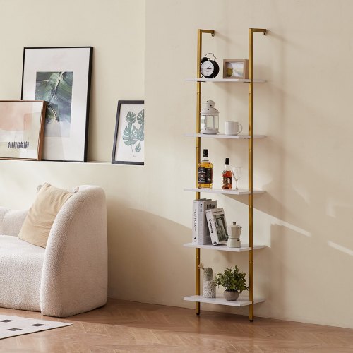 Industrial Square Pipe Shelf 5 Tier 156x118in WallMount Gold White – 360MM