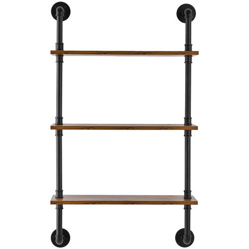 Industrial Pipe Shelf 3 Tier 24x787in WallMount Floating Rustic Wood