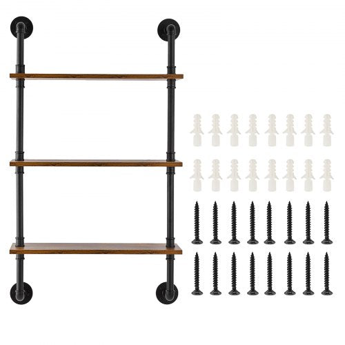 Industrial Pipe Shelf 3 Tier 24x787in WallMount Floating Rustic Wood