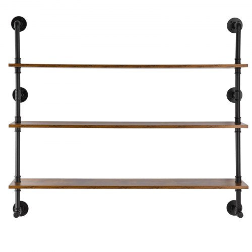 Industrial Pipe Shelf 3 Tier 48x984in WallMount Floating Rustic Wood