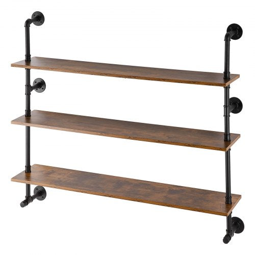 Industrial Pipe Shelf 3 Tier 48x984in WallMount Floating Rustic Wood