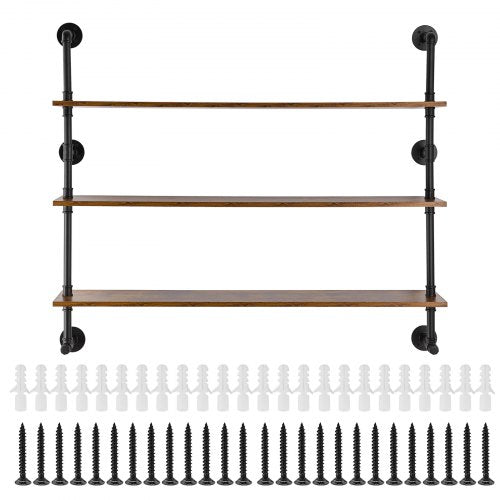 Industrial Pipe Shelf 3 Tier 48x984in WallMount Floating Rustic Wood